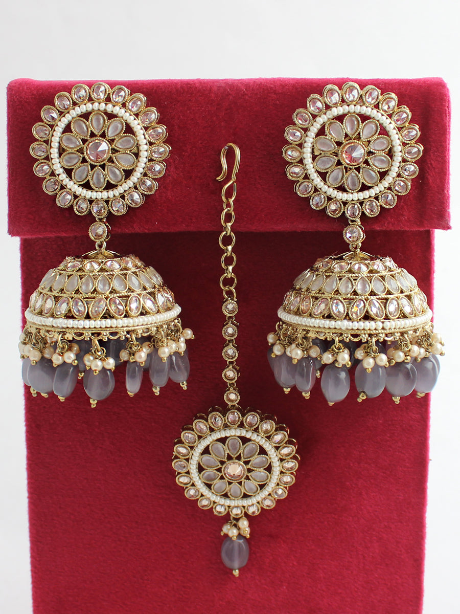 Adhira Earrings & Tikka-Grey