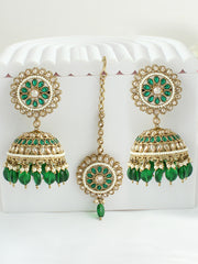 Adhira Earrings & Tikka-Green