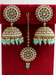 Adhira Earrings & Tikka-Mint Green