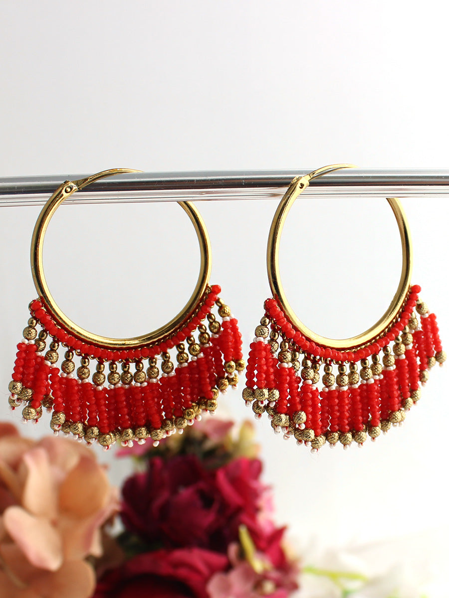 Sonali Hoop Earrings-Red