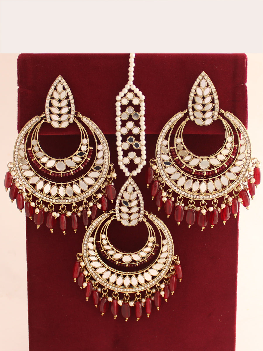 Somya Earrings & Tikka-Maroon