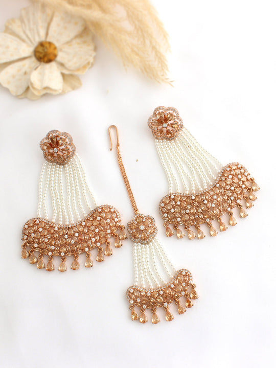 Vamika Earrings & Tikka-Rose Gold