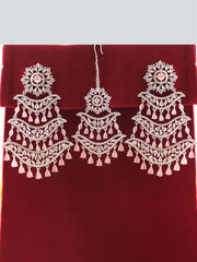 Kayra Earrings & Tikka Set-Silver/Pastel Pink