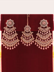 Kayra Earrings & Tikka Set-Pastel Pink