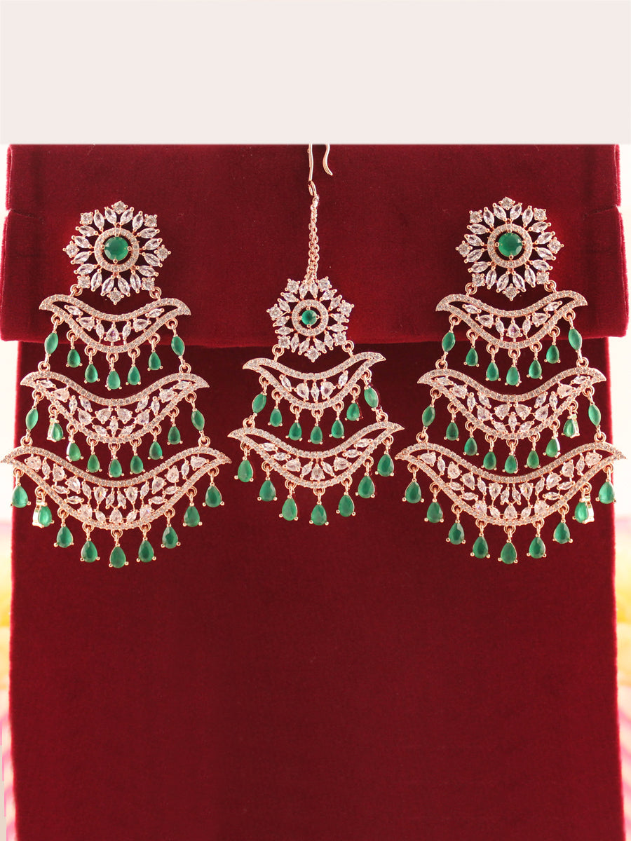 Kayra Earrings & Tikka Set-Green