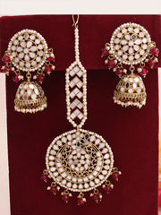 Aisha Earrings & Tikka-Dark Pink