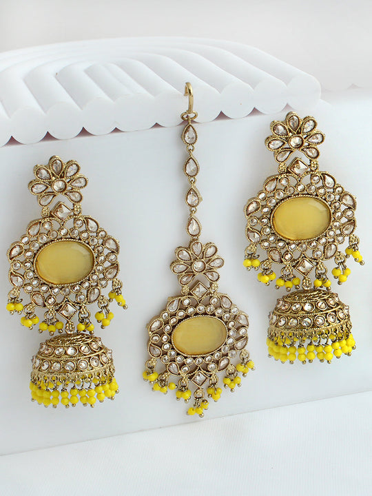 Jiya Earrings & Tikka-Yellow