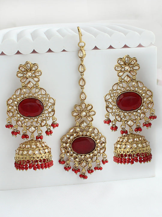 Jiya Earrings & Tikka-Maroon