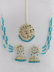 Kirat Earrings With Ear chain-Aqua