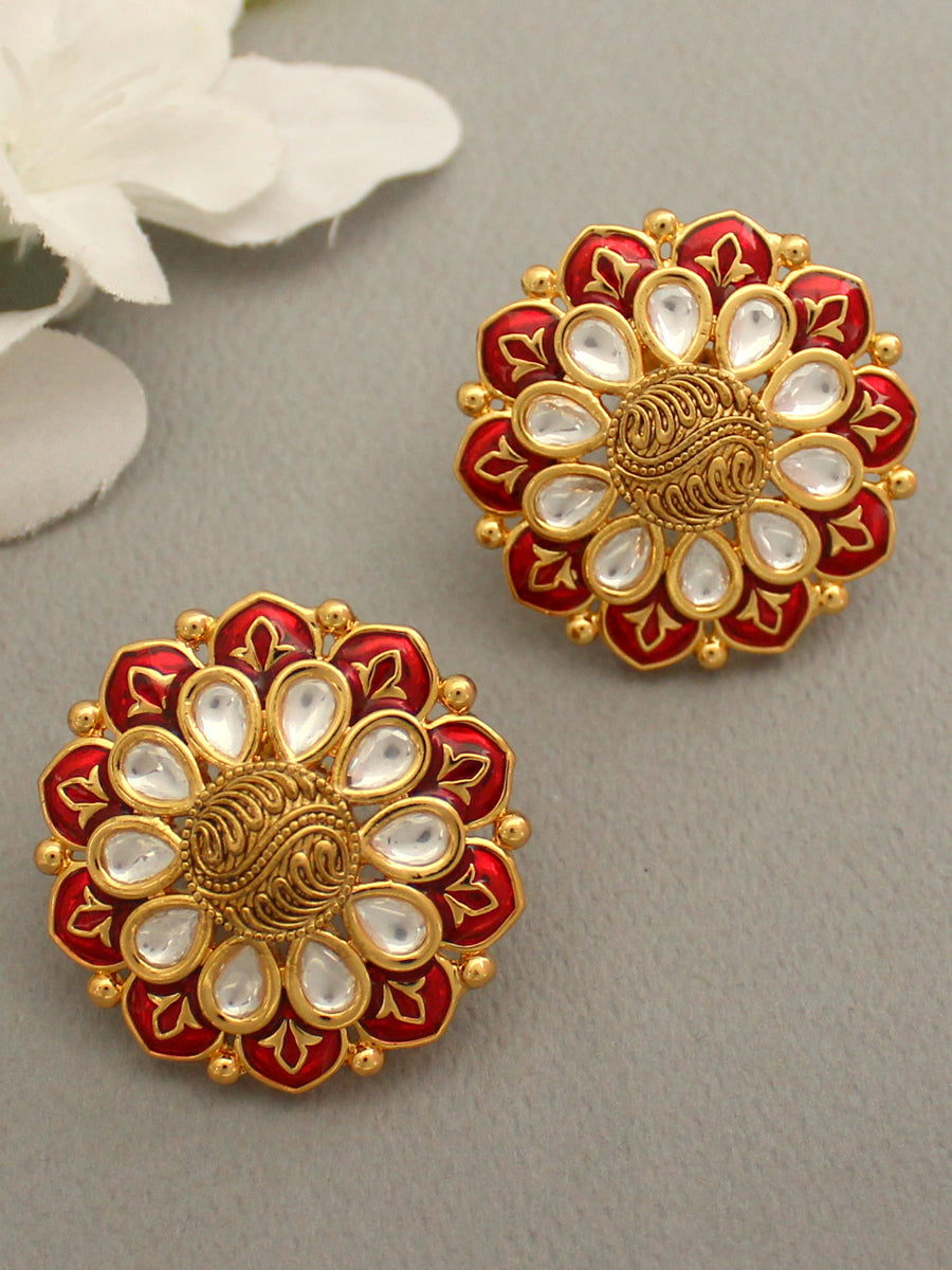 Gwalior Stud Earrings-Maroon