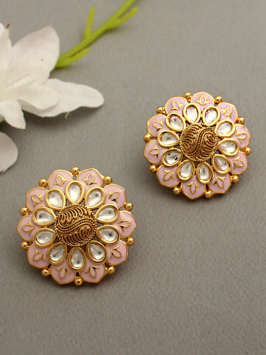 Gwalior Stud Earrings-Pastel Pink 