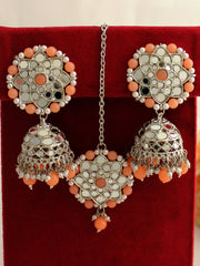 Ziya Earrings & Tikka-Peach