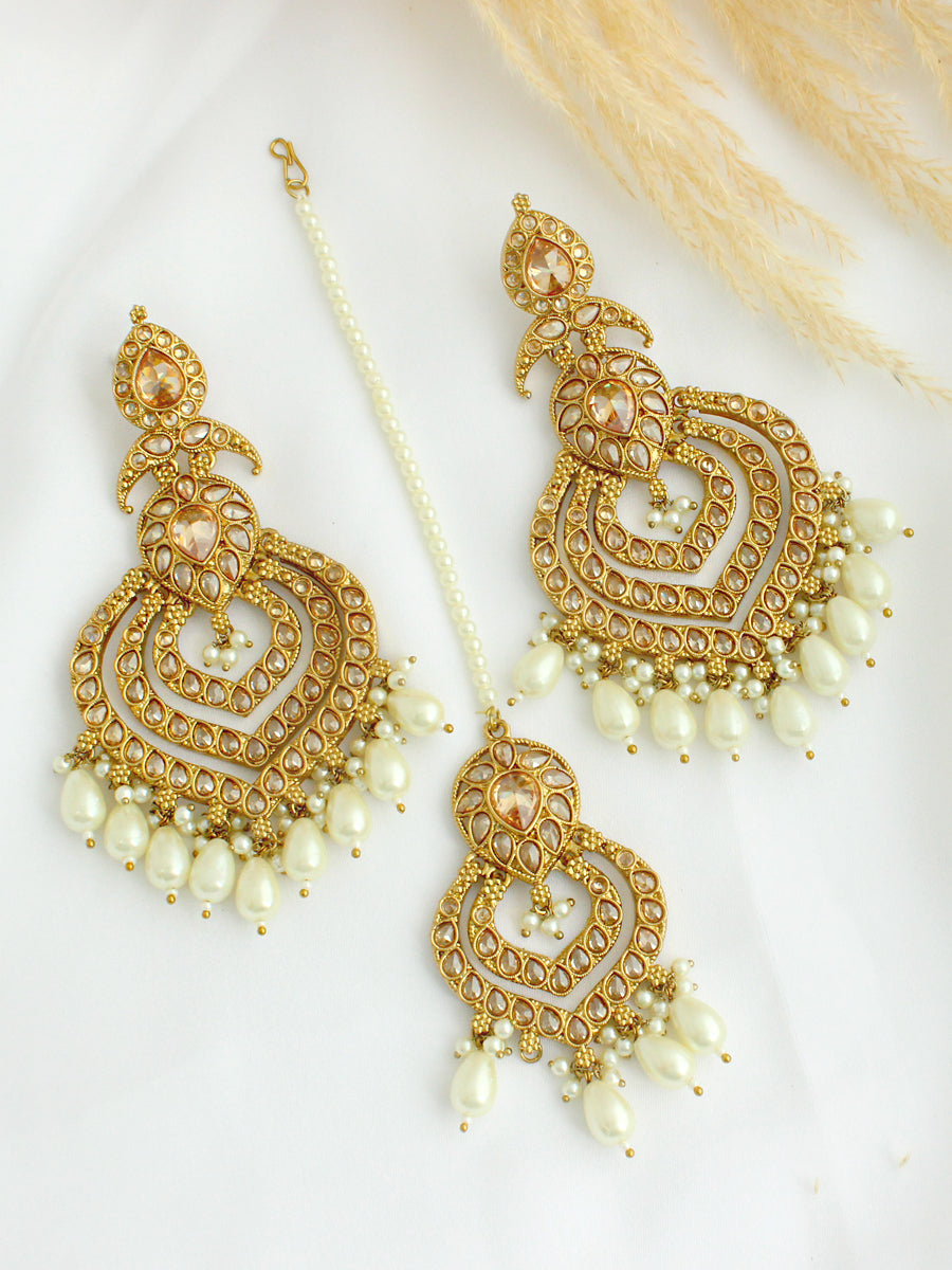 Fatimah Earrings & Tikka  - Pearl