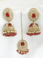 Saanvi Earrings & Tikka -Maroon