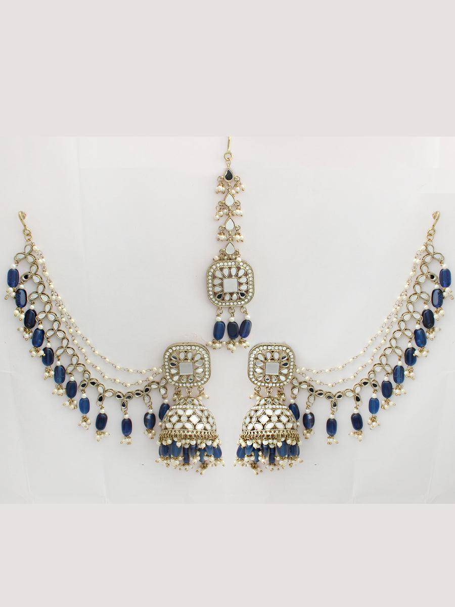 Rasika Earrings & Tikka-Blue