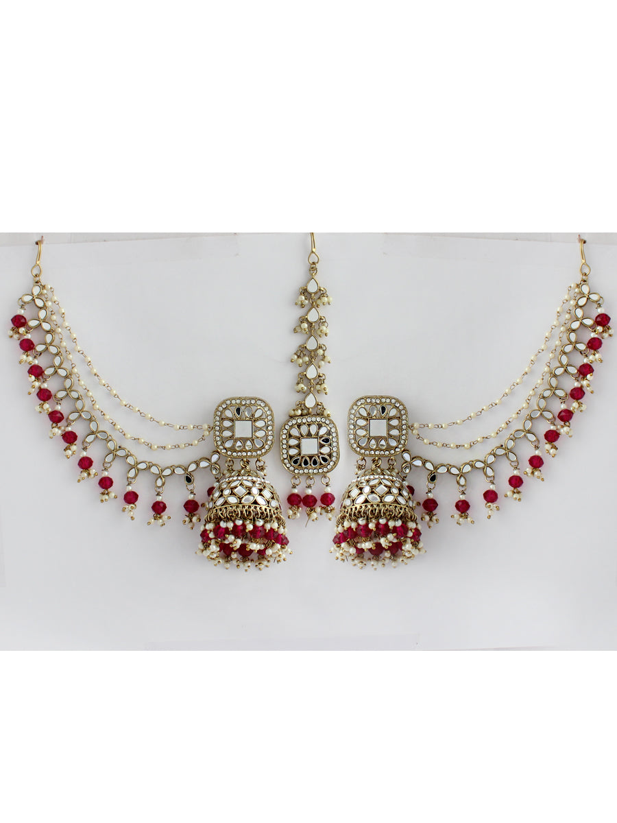 Rasika Earrings & Tikka-Hot Pink