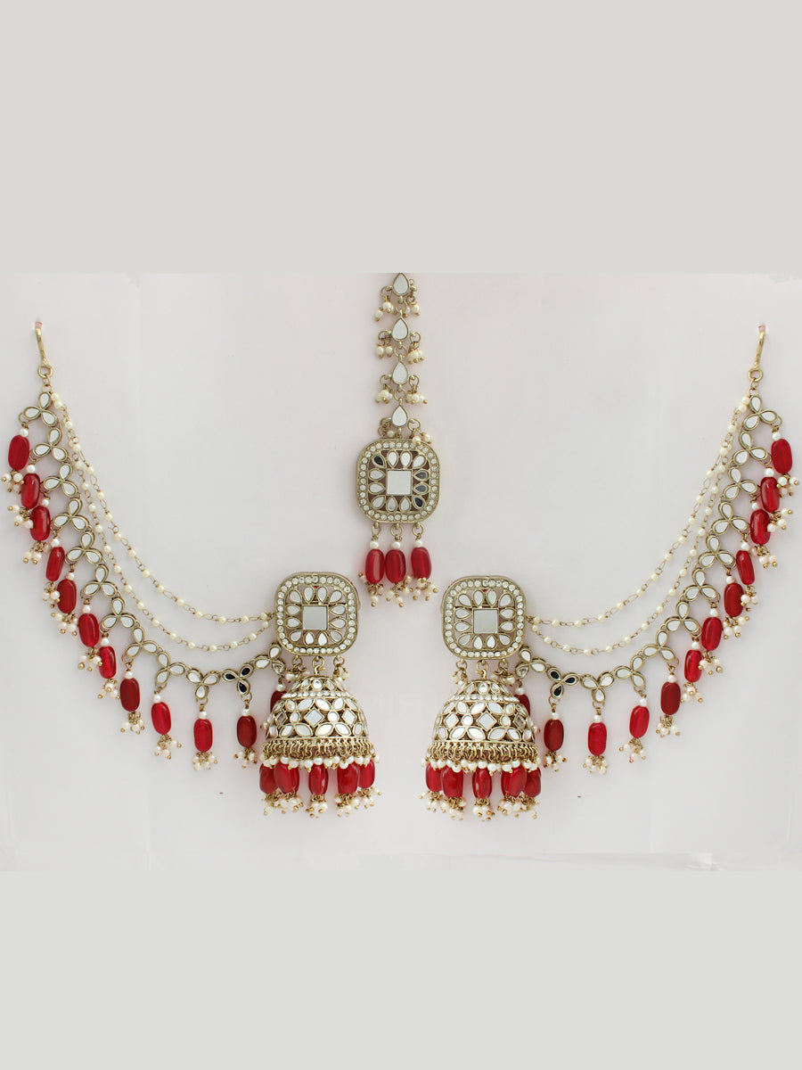 Rasika Earrings & Tikka-Red