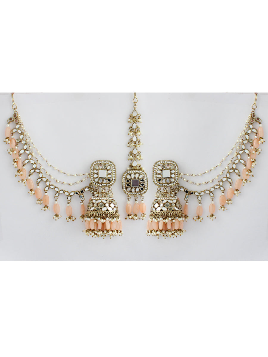 Rasika Earrings & Tikka-Peach