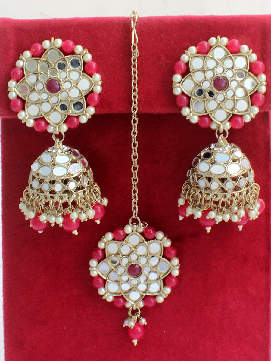 Ziya Earrings & Tikka-Ruby