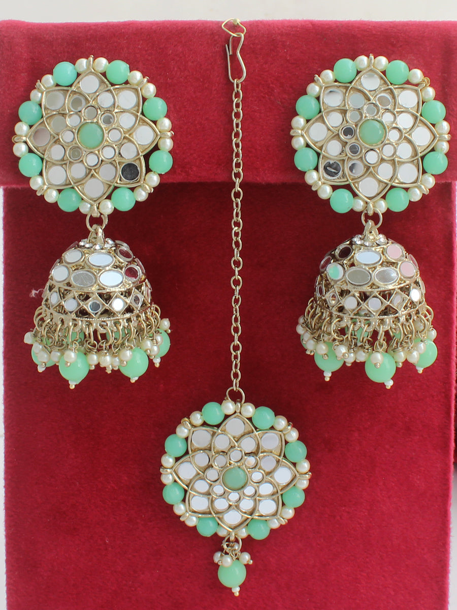 Ziya Earrings & Tikka-Mint Green