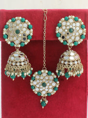 Ziya Earrings & Tikka-Green