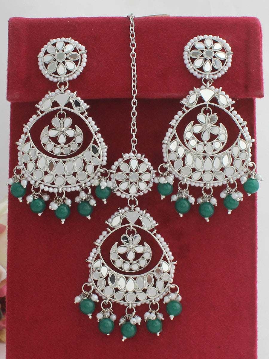 Naaz Earrings & Tikka-Green