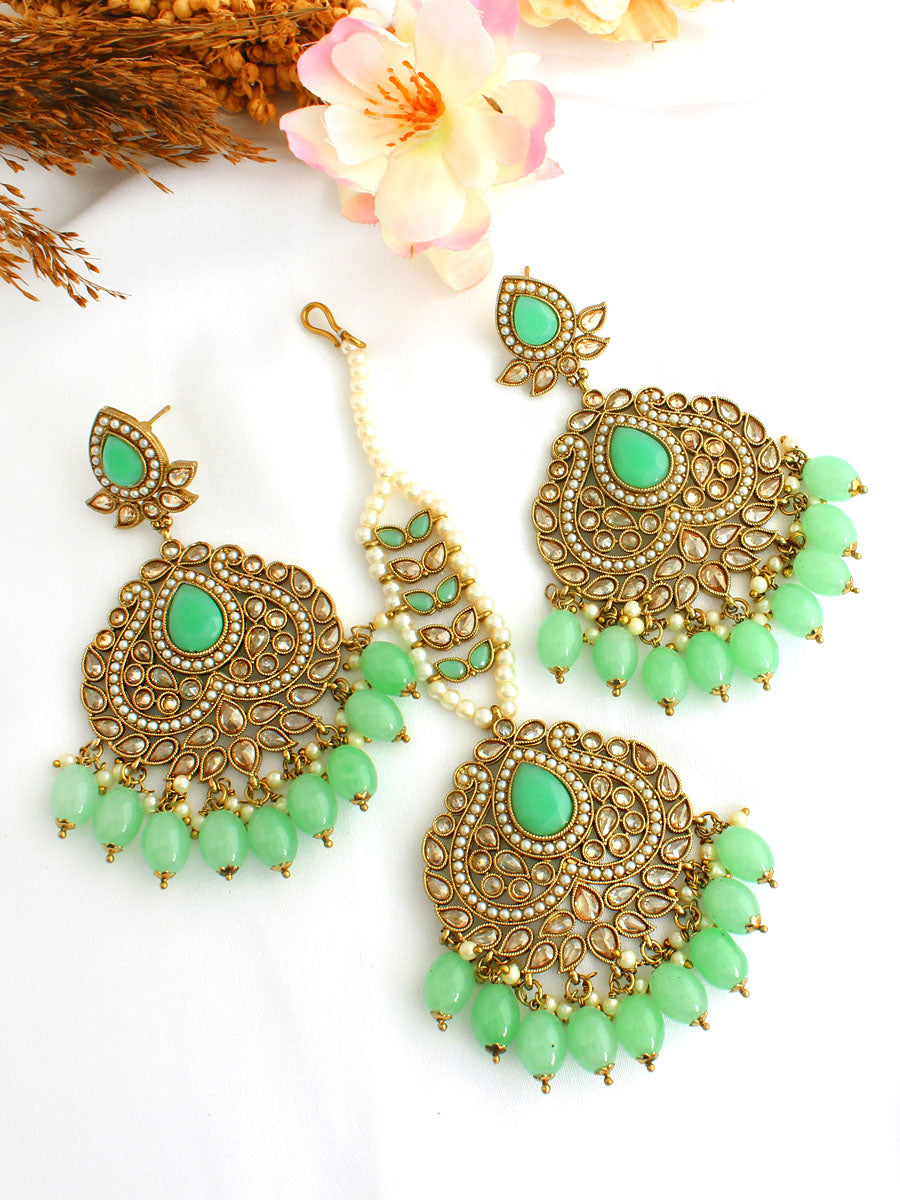 Akshita Earrings & Tikka-Mint Green