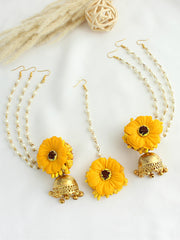 Akansha Floral Earrings & Tikka-Yellow