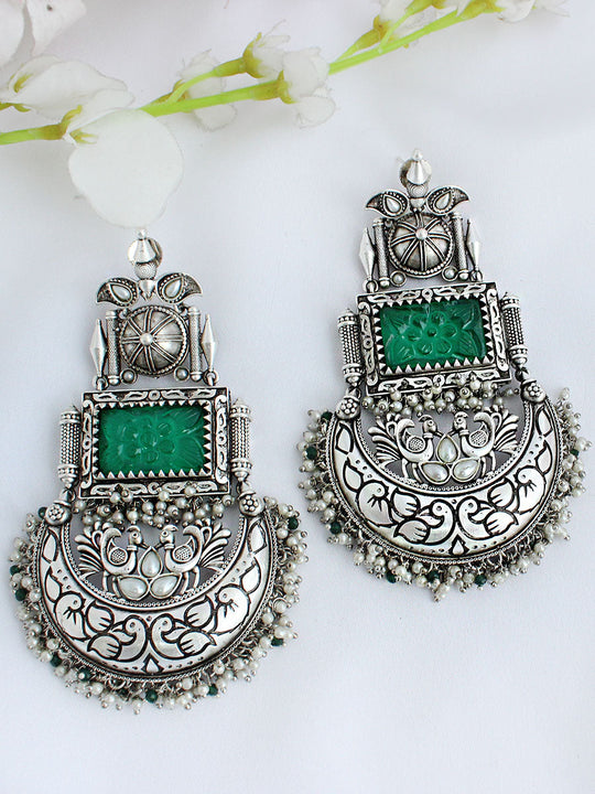 Ashita Earrings - Silver / Green