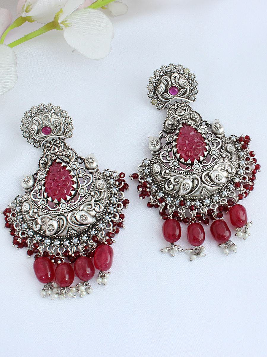 Krisha Earrings - Silver / Maroon