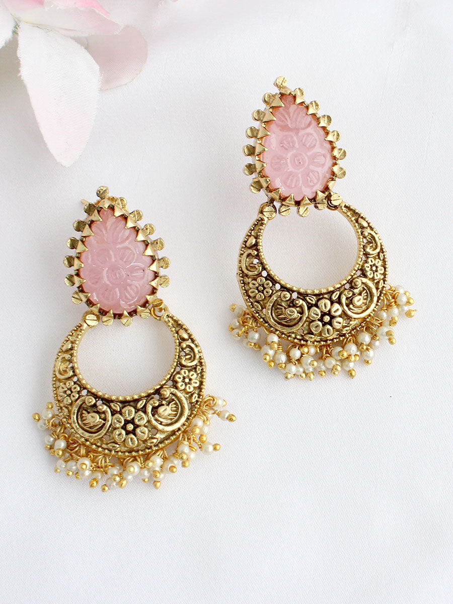 Yukti Earrings-Golden/Pastel Pink