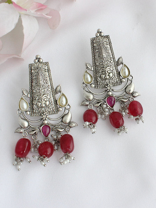 Amara Earrings - Silver / Ruby Pink