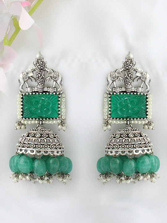 Sudha Earrings - Silver / green