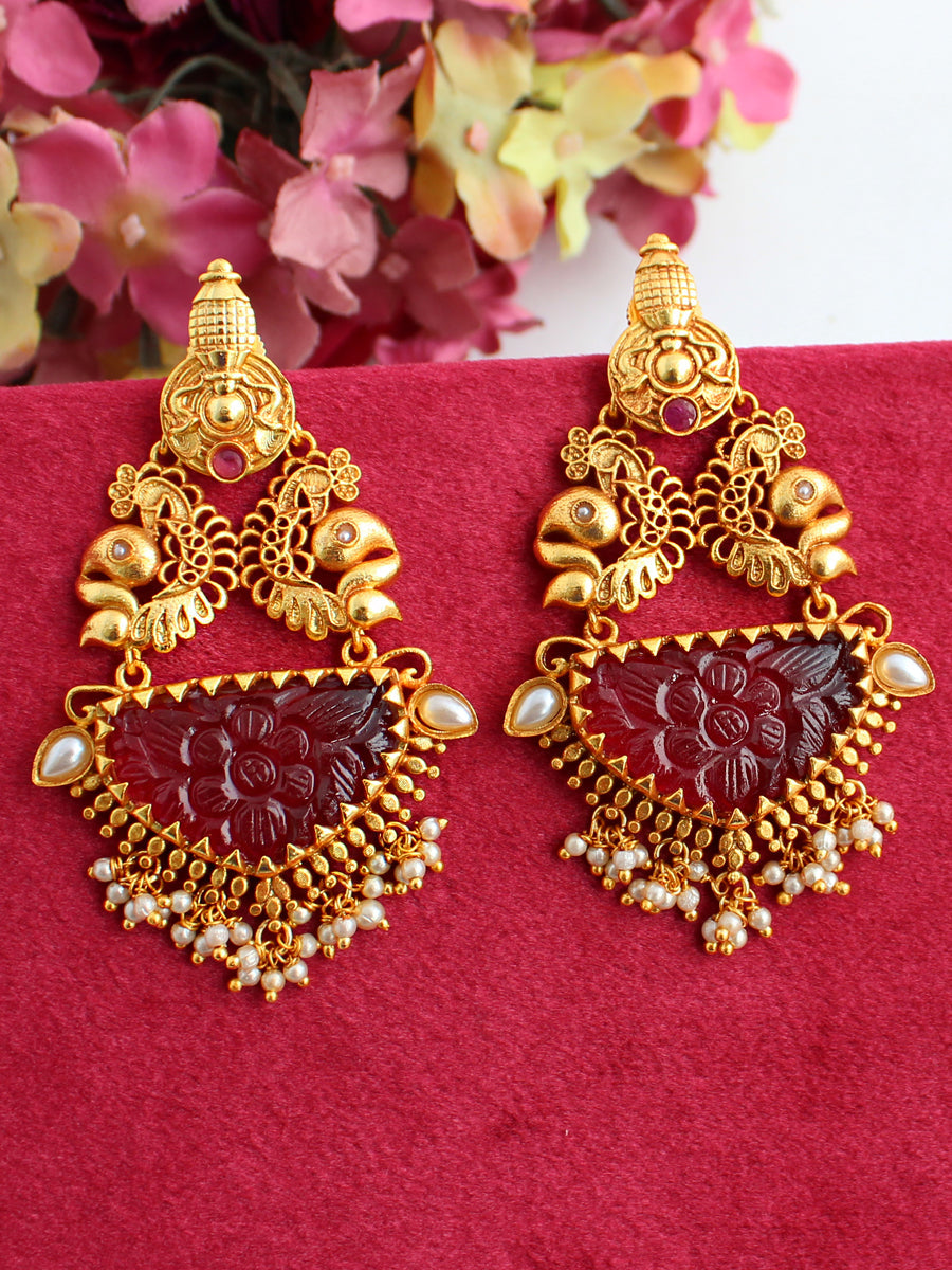 Kritika Earrings-Golden/Maroon