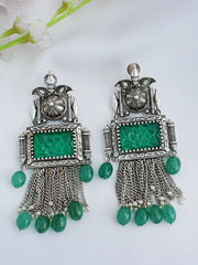 Aarohi Earrings - Silver / Green