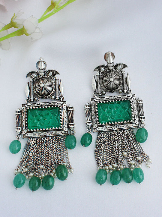 Aarohi Earrings - Silver / Green