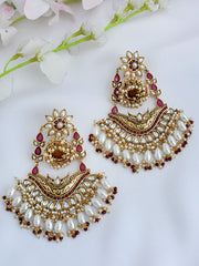 Vithya Jhumka Earrings - Gold / Ruby pink