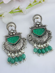 Sabiha Earrings - Silver / green