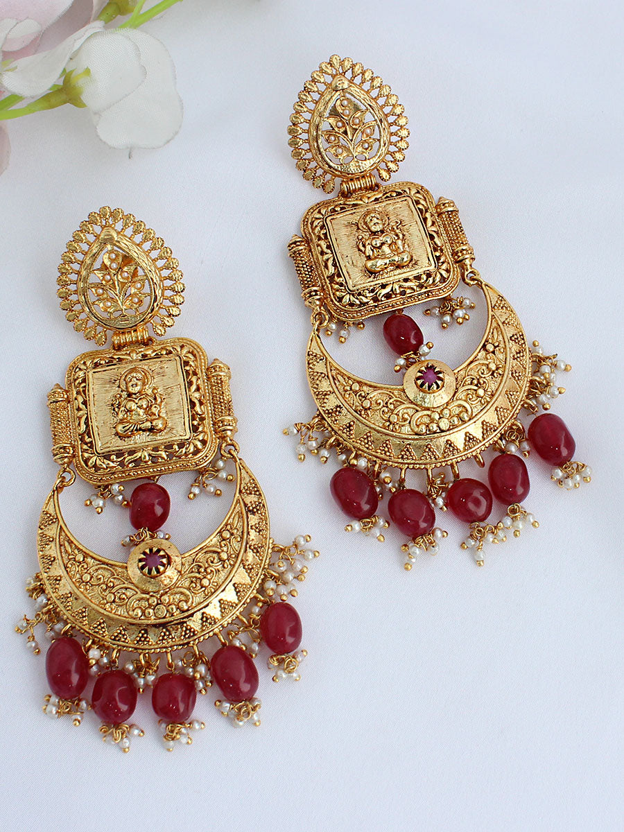 Minisha Earrings - Gold / Maroon