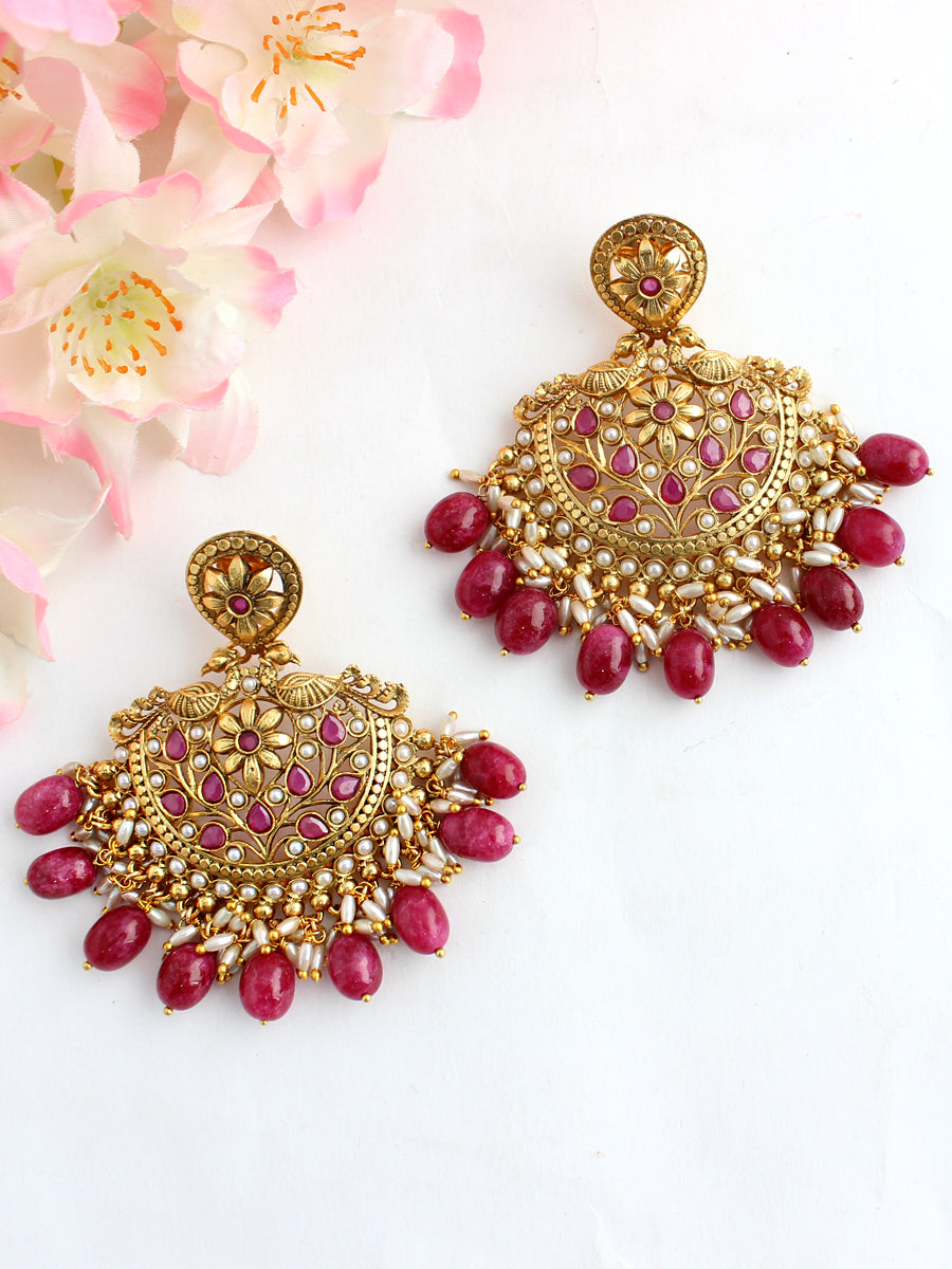 Anureet Earrings - Ruby Pink