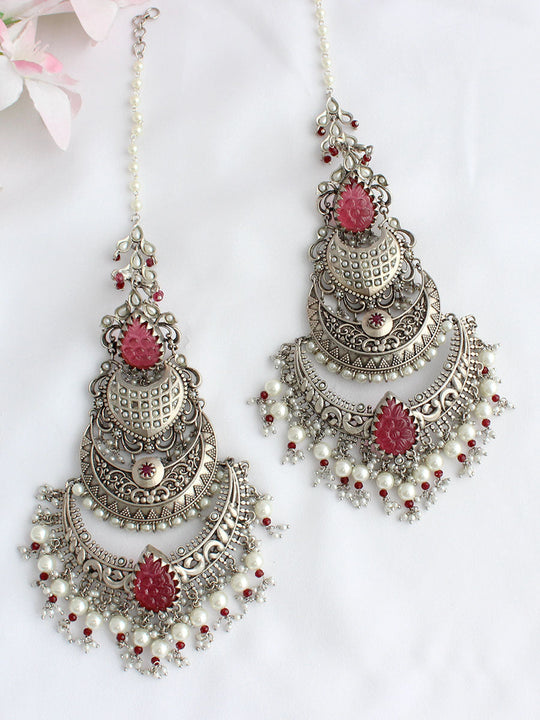 Shivani Earrings - Silver / Ruby pink