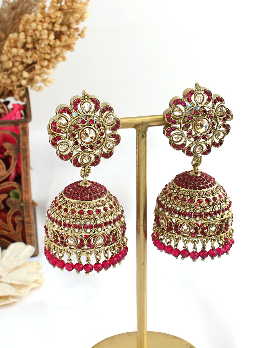 Suhair Jhumki Earrings-Hot Pink