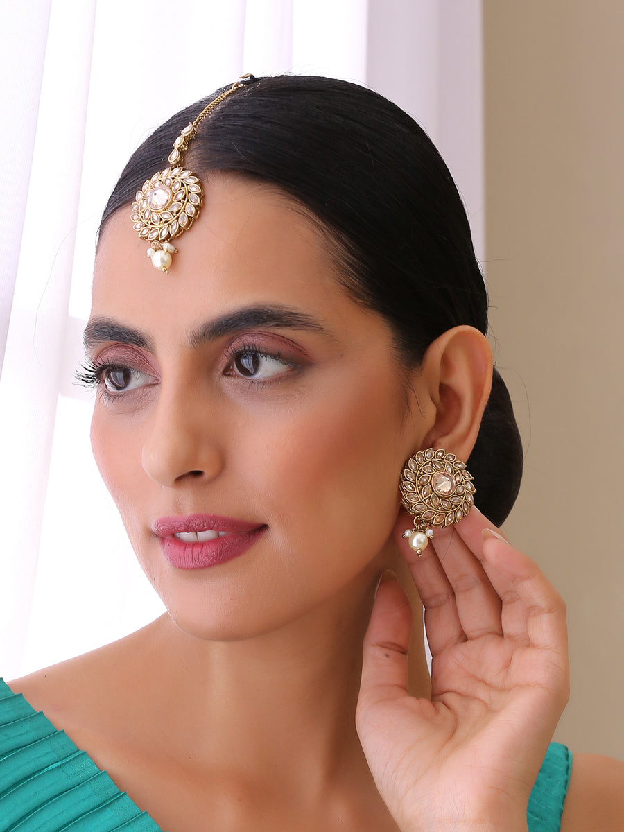 Jivika Earrings & Tikka golden