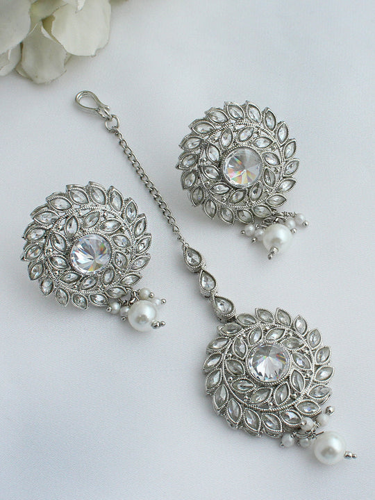 Jivika Earrings & Tikka  - Silver