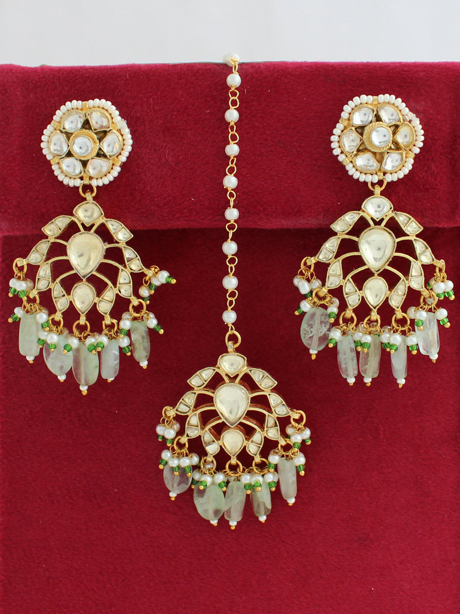 Padmini Earrings & Tikka mint green