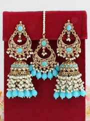 Ruhana Earrings & Tikka-Aqua