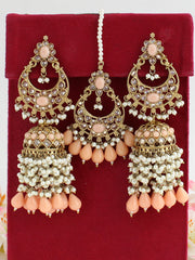 Ruhana Earrings & Tikka-Peach