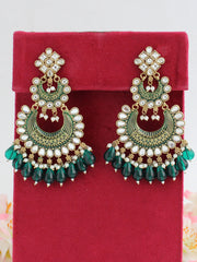 Neeti Kundan Long Earrings-Green