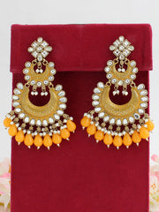 Neeti Kundan Long Earrings-Yellow