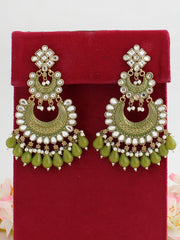 Neeti Kundan Long Earrings-Light Green